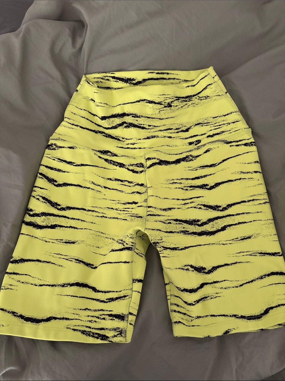 Beyond Yoga Neon Yellow Tiger-Stripe Active Biker Shorts